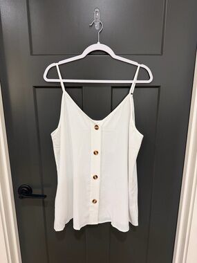 White Button-Front Spaghetti Strap Tank Top